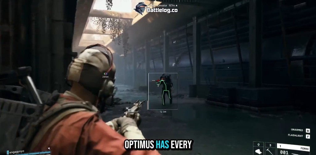 Arc Raiders ESP overlay with player skeleton, bounding box, and distance tag